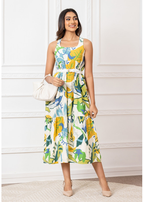 ADRIYANA GREEN MIX LONG DRESS